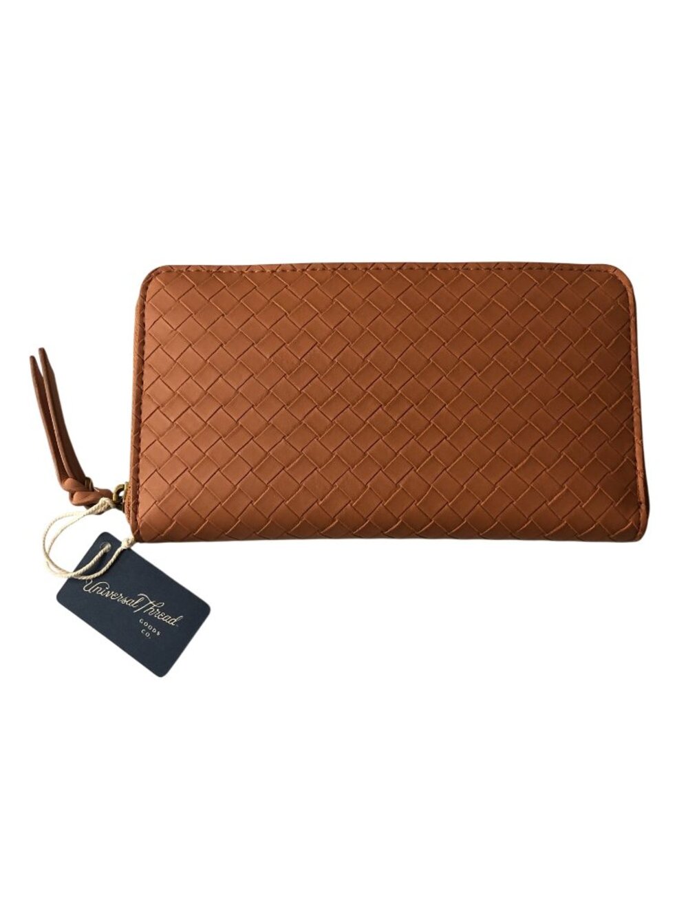 Universal Thread Woven Texture Zip-Around Wallet Faux Leather Brown